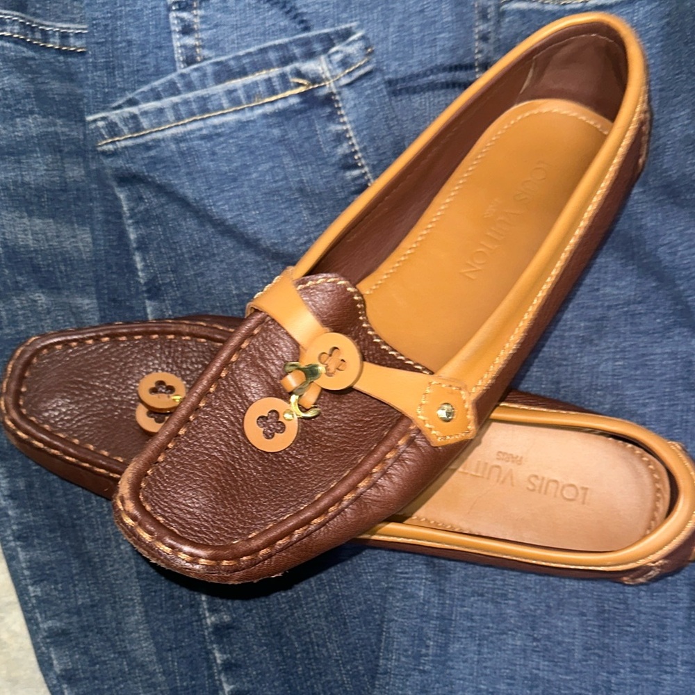 Louis Vuitton Brown and Tan Moccasins